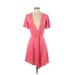 Ann Taylor Casual Dress - Mini V-Neck Short sleeves: Pink Print Dresses - Women's Size 4