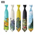 Flower Oil Painting Van Gogh Tie For Adult 8cm Wide Polyester Slim Shirt Suits Party Accessories