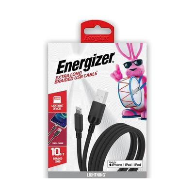 Energizer 06719 - 10ft Braided Lightning Cable (ENG-LC3BK) Standard Charger