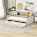 Full Daybed, Full Size Upholstered Daybed with Trundle, Velvet Captains Bed Sofa Bed Frame with Backrest & Wood Slat Support