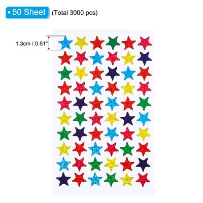 3000 Pcs Star Reward Stickers, 50 Sheet Sparkling Colorful Sticker, Multicolor