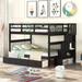 Full Size Loft Bed with Storage and Guard Rail for Bedroom,Stairway Full-Over-Full Bunk Bed with Drawer