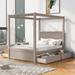 Full Size Canopy Platform Bed With Support Slats,Wood Canopy Bed with four Drawers
