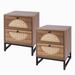 Rattan Nightstand Set of 2,with 2 Drawer and Metal Legs