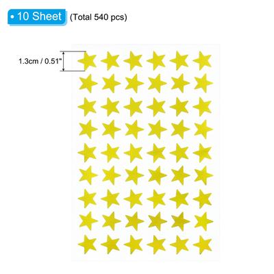 540 Pcs Star Reward Stickers, 10 Sheet Foil Colorful Sticker, Gold