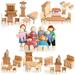 42 Pieces Miniature Wooden Dollhouse Furniture Doll House Furnishings Include 8 Pieces Wooden Doll Family Set Dollhouse Accessories 1/12 Playhouse Wood Miniature Toy Family Figure Imaginative Play Toy