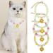 Pnellth Dog Necklace Collar Colorful Beads Flower Pendant Adjustable Buckle Extension Chain Non-Slip Faux Pearl Pet Jewelry Collar