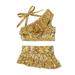 Fitwarm Dog One Shoulder Flounce Bikini Set Dog Summer Clothes for Small Dogs Girl 2 Piece Ruffle Swimsuit Cat Apparel Golden Large