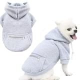 PETCARE Dog Hoodie Grey Winter Warm Dog Sweater Soft Fleece Hooded Sweatshirts with Pocket Puppy Sweaters Small Dog Clothes Chihuahua Yorkies French Bulldog Outfits Dog Cold Weather Clothes Coats