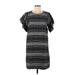 Moon River Casual Dress - Shift Crew Neck Short sleeves: Black Print Dresses - Women's Size Medium