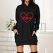 Fall Dresses for Women 2023 Women s Valentine s Day Heart Printing With Pocket Long Sleeve Hoodie Sweatshirt Dress Women Dress TANQIKE S