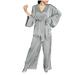 Wyongtao Women s Silk Satin Pajamas Two-Piece Sleepwear Long-Sleeve Robes and Long Pant Pj Set Gray XXL