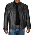 Holiday Deals Saving! Pejock Men s Leather Men s Casual Stand Collar Solid Jacket Zipper Pocket Leather Coat Motorcycle Bomber Jacket Leather Outwear Black 4XL