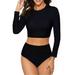 Wolddress Womens Rash Guard Swimsuit 2 Piece Long Sleeve Sun Protection Bikini Swimwear Black XL0429