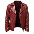 DTBPRQ Faux Leather Jacket Men -3/4 Black Bomber Jackets Motorcycle Stand Collar Lightweight Zip-Up Slim Fit Biker Coat