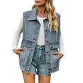 PMUYBHF Womens Denim Jackets Lightweight Embroidered Jackets for Women Casual Plus Size Denim Vest Shoulder Summer Fashion Trend Denim Sleeveless Vest Women Women S Blazer