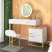 Everly Quinn Bellamira Makeup Table & Vanities w/ Dresser w/ LED Lights Mirror Wood/Metal in Brown/Gray | 53.1 H x 39.37 W x 15.7 D in | Wayfair