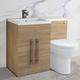 Oak Left Hand Bathroom Cabinet Storage Furniture Combination Vanity Unit Set with Toilet - NRG