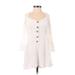 Amuse Society Casual Dress - Mini V Neck 3/4 sleeves: White Print Dresses - Women's Size Small