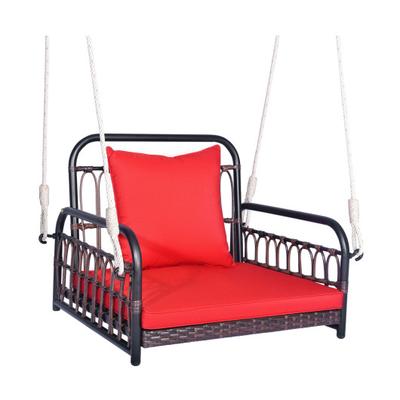 Costway Patio Rattan Porch Swing Hammock Chair with Seat Cushion-Red