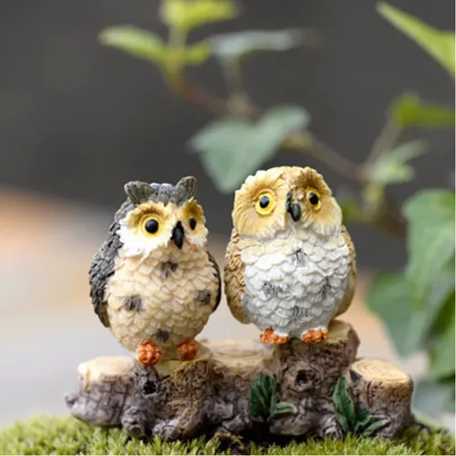 1pc Nette Eulen Tier Figuren Harz Miniaturen Figurine Handwerk Bonsai Töpfe Hause Fee Garten