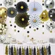 Graduation New Year Party Supplies Black Gold Silver Paper Cap Banner Hanging Paper Fan Flower