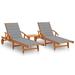 Sun Loungers 2 pcs with Table and Cushions Solid Acacia Wood