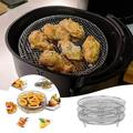 Sehao Air Fryers & Accessories Air Fryer Three Stackable Dehydrator Racks 304 Stainless Steel Air Fryer Basket Tray Air Fryer Accessories Dishwasher Fit For Oven And Cooker Silver