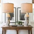 Oneach Farmhouse White Table Lamp Set of 2 for Living Room Bedroom 24.5 Rustic Resin Nightstand Bedside Lamps