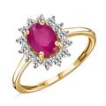 TJC Ruby Halo Ring In 14ct Gold Plated 925 Sterling Silver for Women Size U Prong Setting with White Zircon Red Gemstone July Birthstone