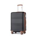 Kono Fashion Hand Luggage Lightweight ABS Hard Shell Trolley Travel Suitcase with TSA Lock and 4 Wheels Cabin Carry-on Suitcases 2 Year Warranty Durable (20", Black/Brown)