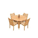 Teak Smith Round 4 - Person Long Outdoor Dining Set Wood/Teak in Brown/White | 95 W x 52 D in | Wayfair DSAspen_52Round_5_AA_2