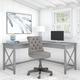 Huckins 60W L Shaped Desk w/ Mid Back Tufted Office Chair In Washed Gray in Brown Laurel Foundry Modern Farmhouse® | Wayfair