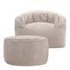 Pouf fauteuil en velours côtelé et repose-pieds en demi-lune beige