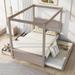 Wood Canopy Bed with Trundle Bed and two Drawers, Full Size Canopy Platform Bed