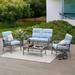 4-Piece Metal Outdoor Hollow-Out Conversation Set with Blue Cushions