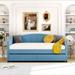 Twin Upholstered Daybed with 2 Drawers, Velvet Daybed Sofa Bed Frame with Backrest & Wood Slat Support, No Box Spring Needed