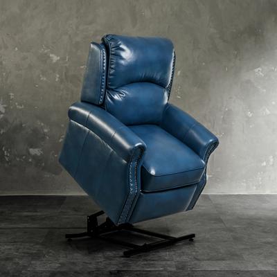 Navy Blue Bonded Leather Zero-G Position Power Lift Chair Recliner with Massage & Heating, Nailheads Decoration