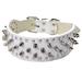 Pimaodog Studded Dog Collar 2 Leather Spiked Dog Collar for Medium Large Dogs Pit Bull Mastiff Bully Boxer (M:17-20 inch White)