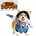 Dog Halloween Costumes Adjustable Dog Bloody Dolls Cosplay Costumes Funny Doll Wigs Party Party Costumes Dog Fatal Costume with Blood Knife(Lï¼‰