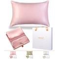 100% Mulberry Silk Pillow Case | Pure Silk Pillowcases for Hair & Skin | Powder Pink Anti Acne Slip Silk Pillowcase and Silk Eye Mask Set in Luxurious Box