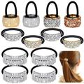 12 Pcs Rhinestone Ponytail Holder Cuffs Glitter Elastic Hair Tie Crystal Ponytail Cuff Gothic Rhinestone Hair Band Ponytail Accessories for Women Girls Ladies Hair Elastics and Ties Mixed C