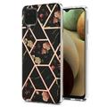 Samsung A12 Case Luxury Slim Fit Marble Patterned Design Bumper TPU Soft Rubber Silicone Raised Camera Bezel Protective Phone Cover For Samsung Galaxy A12 Black&Flower