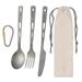 TOMSHOO Titanium 3 Piece Cutlery Set Lightweight Spoon Fork Cutter with Carabiner and Drawstring Sack for Camping Hiking Backpacking Picnics Tableware