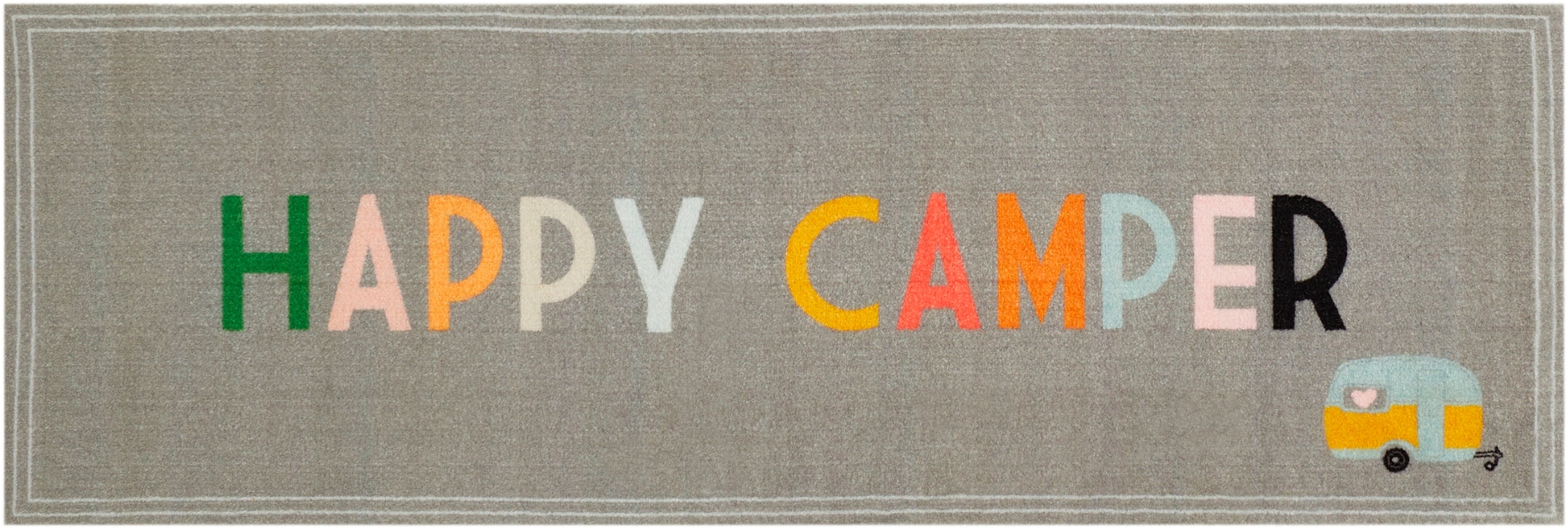 Läufer MY HOME "Camping", grau (hellgrau), B:50cm H:8,5mm L:150cm, Polyamid, Teppiche, mit Schriftzug, ideal für Camper & Wohnwagen, In- und Outdoor geeignet Image