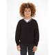 V-Ausschnitt-Pullover CALVIN KLEIN JEANS "CEREMONY RELAXED SWEATER" Gr. 10 (140), schwarz (ck black) Jungen Pullover