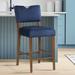 Red Barrel Studio® Stegner 26" Counter Stool Wood/Upholstered in Blue/Brown | 38.5 H x 18.25 W x 23 D in | Wayfair F9703C882BAD4B93997BACE819AFBFB5