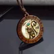 Collier pendentif chat Steampunk pour homme et femme verre rond bois