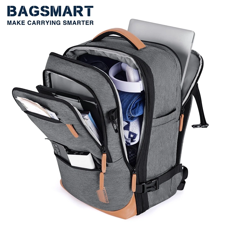 BAGSMART-Sac à Dos de Voyage pour Homme, Business, École, Extensible, USB, Grande Capacité, 17.3, Ordinateur Portable, Cabine Étanche