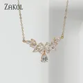 ZAKOL Luxury Clear AAA Cubic Zirconia Water Drop Pendant Necklaces White Gold Color Bridal Wedding